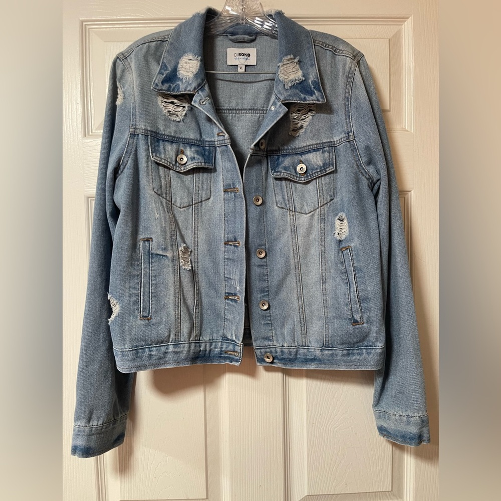 CISONO Denim Collection Distressed Light Wash Jean Jacket Size XL - Picture 2 of 9